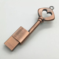 Clé USB en métal en forme de cœur (bronze + rouge) – Clé USB haute vitesse, clé mémoire flash originale, cadeaux, 16 Go, clés USB mignonnes