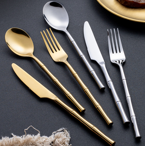 Servizio di ristorazione ristorante di fascia alta usato bambù Design oro posate in acciaio inox 18/10 Set posate <span class=keywords><strong>argenteria</strong></span> - Product Image 4