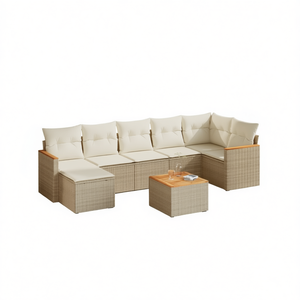 Conjunto de Sofá de Jardín de Ratán Beige con Cojines de Espuma de Alta Densidad, Muebles de Exterior de Diseño Contemporáneo, Resistentes al Agua y a los Rayos UV - Product Image 1