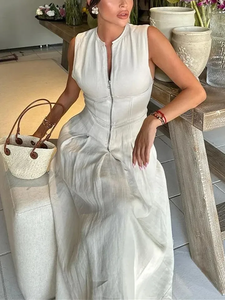 Nouvelles Robes Midi Plissées Sans Manches Moulantes Élégantes pour Femme 2026 – <span class=keywords><strong>Robe</strong></span> Longue d'Été de Soirée avec Fermeture Éclair - Product Image 2