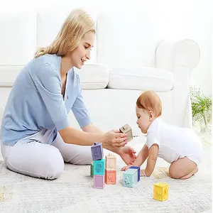 12pcs益智创意硅胶毛绒玩具积木积木小方块软建筑抓握婴儿积木