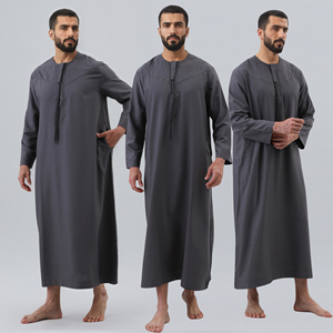 Kandura Omani da Uomo, Thobe Musulmano, Dishdasha con Nappe Furakha, Jubba Islamica per Preghiera e Uso Quotidiano, Vendita all'Ingrosso - Product Image 2