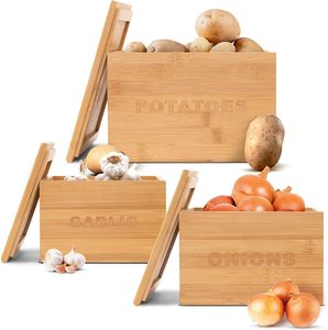 Kitchen Bamboo Onion And Potato Storage Box 3pcs Stackable Garlic Vegetable Food Container Bin storage boxeswooden bamboo boxes