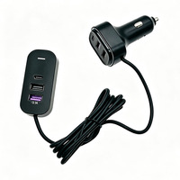 Cargador de Coche de Carga Rápida de 66 W con Cable de Extensión, Enchufe USB Tipo C Múltiple, Adaptador de Cargador de Teléfono para Asiento Trasero de Vehículo