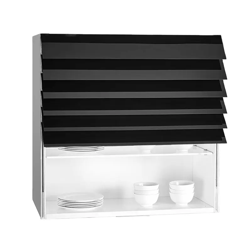 JAYNA Wall Mount Smart Home Kitchen Hanging Glass Cabinet Touch Door in Black Color
