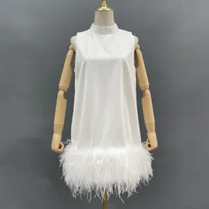 Janefur Custom Designer Mode Boutique Kleidung Lady Summer Elegantes Mini kleid mit Feder