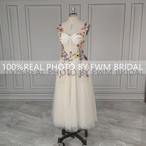 15255 # foto reali fiori 3D senza spalline a-line abito da sposa abito da festa di compleanno Plus Size abiti da sera da ballo per donna - Product Image 2