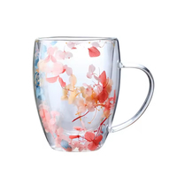 Nouvelle tasse en verre borosilicate à double paroi, faite à la main, créative, avec fleurs séchées