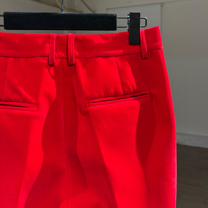 MOQ : 1 pièce |   <span class=keywords><strong>Pantalon</strong></span> large à jambes droites et fines, taille haute, rouge décontracté à la française, personnalisé selon l'image - Product Image 4
