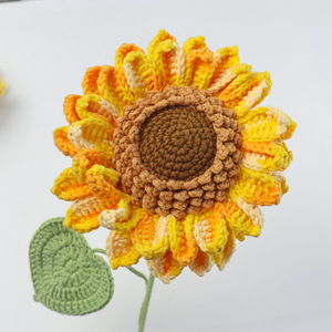 Grande <span class=keywords><strong>fleur</strong></span> <span class=keywords><strong>de</strong></span> <span class=keywords><strong>tournesol</strong></span> artificielle créative en laine tissée au crochet, ruban et graines, pour décoration intérieure et mariage - Product Image 6
