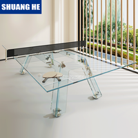 Compétition internationale Table de ping-pong en acier inoxydable de taille standard Table de ping-pong en verre trempé transparent