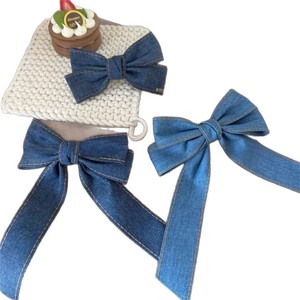 Korean retro denim blue <b>bow</b> hair <b>clip</b> with gold label banana <b>clip</b> shark <b>clip</b>, fashionable hair tie hair accessory for women. - Product Image 5