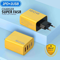 Pengisi Daya Dinding USB-C PD 120W 4 Port, Pengisian Cepat 3.0, Adaptor Ponsel OTP Pengisian Cepat