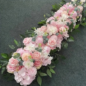 Chemin de table en soie artificielle avec roses, rangée de fleurs roses, arche de toile de fond pour décoration de mariage - Product Image 2