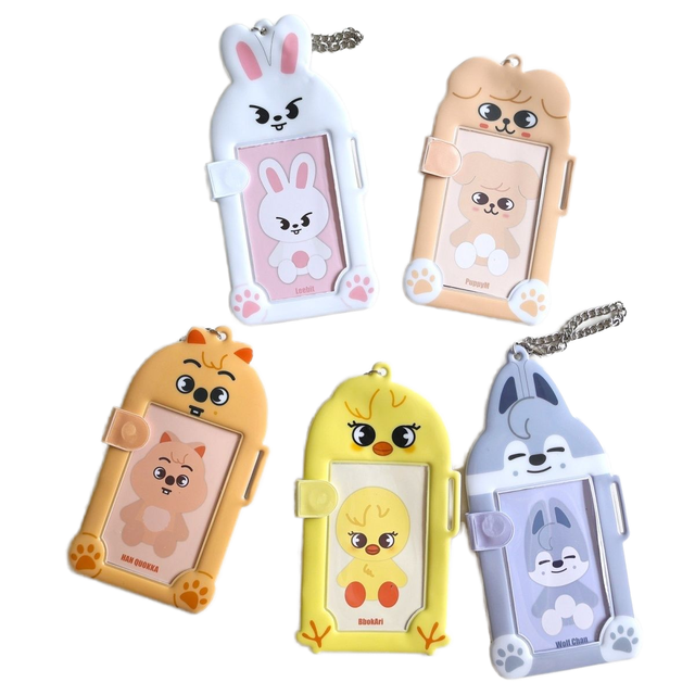 Wholesale Kpop SK PVC Digital Photo Keychain Custom Glitter Cartoon Pattern Offset Printing Photocard Holder for Idol