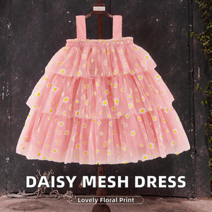 Vestido Midi de Verano para Niñas, Cuello Redondo, Casual, sin Tirantes, Estampado Floral, Encaje, Malla de Algodón, Volantes, Línea A, ODM, Gran Venta - Product Image 1