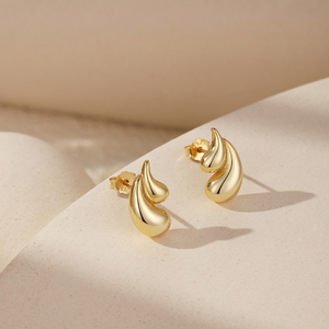 Boucles d'oreilles clous épaisses CANNER S925 en argent sterling plaqué or 18 carats, motif double goutte d'eau, cadeau pour femme - Product Image 2
