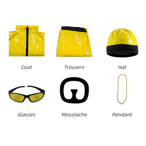 Herren 90er Rap-Sänger Kostüm Gelbe Sportbekleidung Schwarze Gang-Neuheit Erwachsenen-Faschingskostüm Sonnenbrille Goldketten Bart Accessoires - Product Image 4