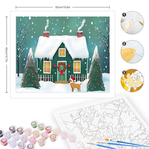 CHENISTORY Peinture par Numéros Kits Maison de Neige Idées de Bricolage Peinture par Numéros pour Adultes Décors Maison Cadeau de Noël - Product Image 3