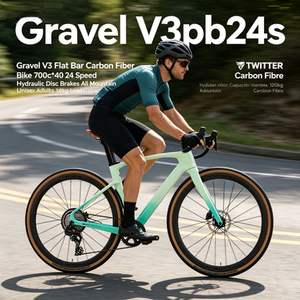 Bicicleta <span class=keywords><strong>de</strong></span> Fibra <span class=keywords><strong>de</strong></span> Carbono Gravel V3 con Manubrio Plano, 700c*40, <span class=keywords><strong>24</strong></span> Velocidades, Frenos <span class=keywords><strong>de</strong></span> Disco Hidráulicos, Todoterreno, Unisex para Adultos, Capacidad <span class=keywords><strong>de</strong></span> Carga <span class=keywords><strong>de</strong></span> 120 kg - Product Image 1
