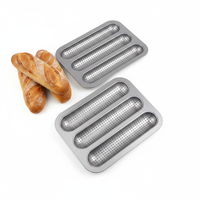 Loyang Baguette Anti Lengket 3 Slot Berlubang, Loyang Roti Prancis Baja Karbon untuk Toko Roti Komersial & Dapur Rumah