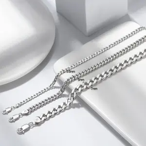 Оптовые мужские браслеты-цепочки из стерлингового серебра 925 пробы с кубинскими звеньями для унисекс, ювелирные изделия на запястье, подарки