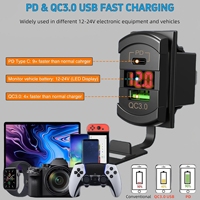 Panneau de commutation à bascule marin 7 interrupteurs avec voltmètre LED et ports USB PD, panneau de commutation à bascule étanche 12V/24V DC pour bateau avec ports USB