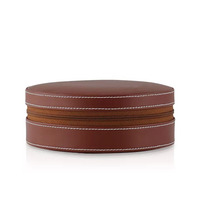 Boîte de rangement pour bijoux en cuir PU rond de luxe, pour femmes, petite pochette à bijoux personnalisée