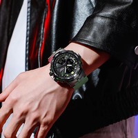 Montre à quartz pour homme SANDA 3333, sport de luxe, avec aiguilles lumineuses, alarme, chronographe, affichage LED, résistance à l'eau 5 BAR et bracelet en résine