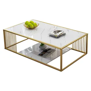 Marble Top Square Desk Living Room Furniture Multifunction Modern Luxury Small Side Coffee Table Metal Iron White with Gold