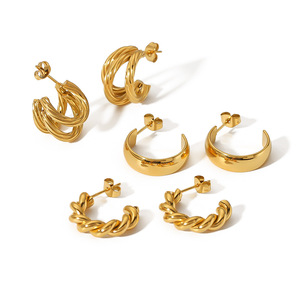 Pendientes de Aro con Alambre Trenzado, Chapados en Oro de 18K, Acero Inoxidable, Forma Geométrica de C, Unisex, para Uso Diario - Product Image 3