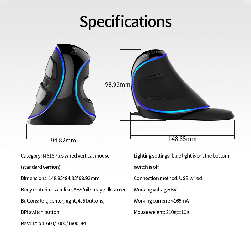 Delux — souris bluetooth M618 pour ordinateur portable, avec câble USB, 1200DPI