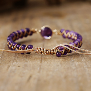 Bracelet à double rangs de perles en pierre de <span class=keywords><strong>jade</strong></span>, unisexe, style bohème, avec breloque en labradorite, bijou tissé fait main - Product Image 6