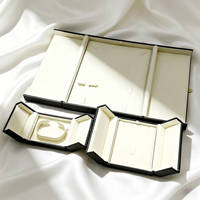 Boîte à bijoux en cuir XM D12 marron foncé à double porte, finition dorée de luxe, pour bagues, bracelets, emballage cadeau de mariage