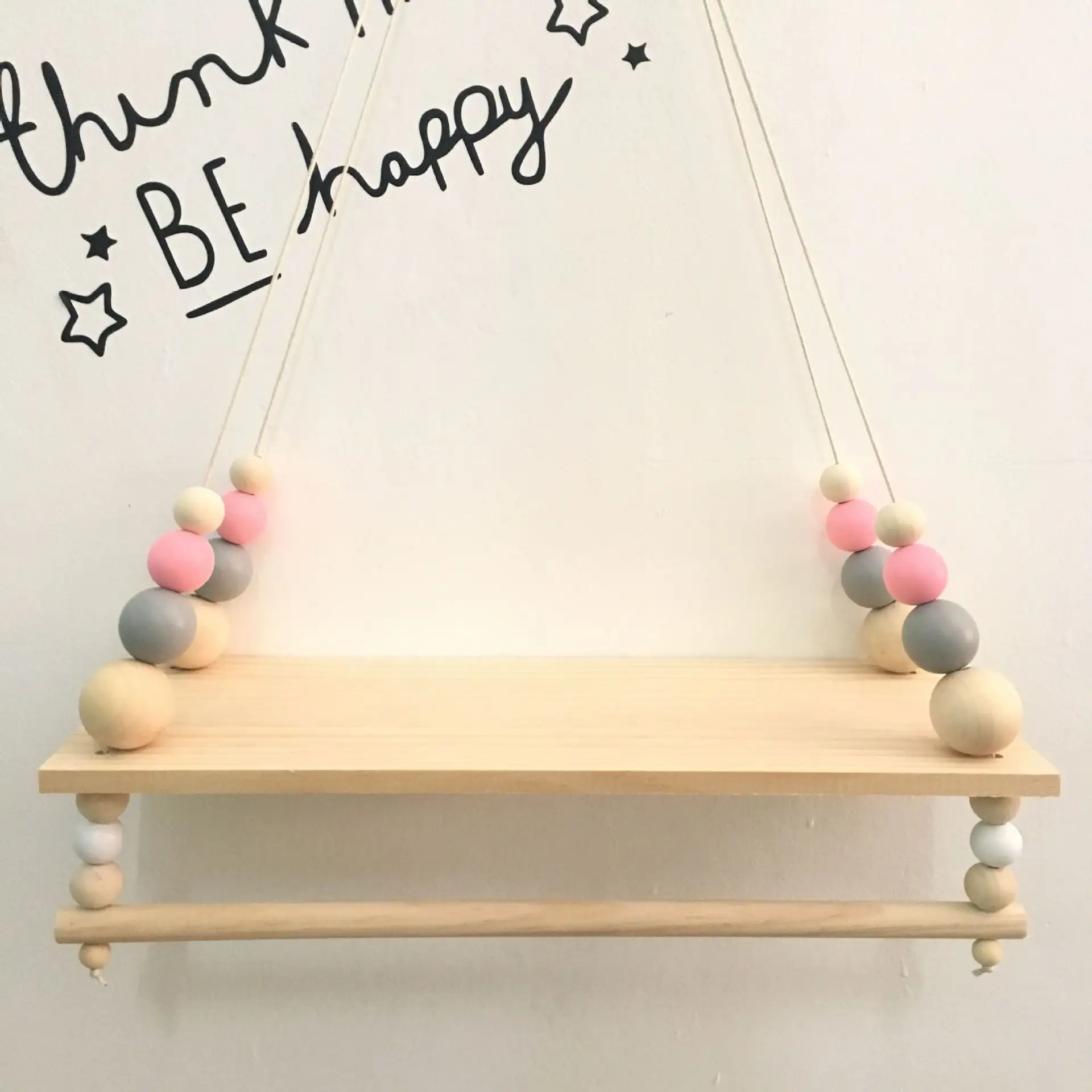 Premium cheap Wood Swing Hanging Rope Wall Mounted Floating Shelves Plant Flower Pot indoor outdoor decoration simple design