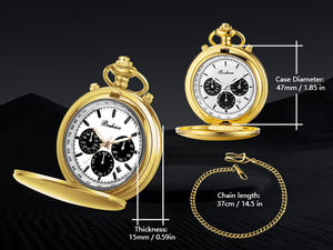 BOSHIYA <span class=keywords><strong>montre</strong></span> de poche à Quartz moderne pour hommes chronomètre à Six broches à trois yeux phase de lune boîtier lisse or noir calendrier cadran affichage - Product Image 5