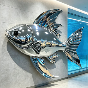 Scultura Murale di Pesci in Acciaio Inossidabile Lucidato a Specchio, Decorazione Personalizzata per Lobby in Stile Moderno e Lussuoso - Product Image 3