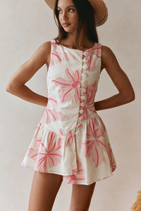 Robe Courte Décontractée à Col Rond et Manches Longues en Lin Imprimé Floral avec Volants, Tissage Numérique, Fourniture ODM pour l'Été - Product Image 3