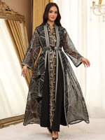 Ensemble deux pièces Abaya pour femme R-569, style turc, en dentelle de luxe de Dubaï, longueur cheville, taille haute, ODM