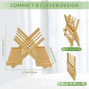Égouttoir à biberons pliable en bois à 2 niveaux, en bambou, pour organiser les accessoires d'allaitement sur le bureau - Product Image 4