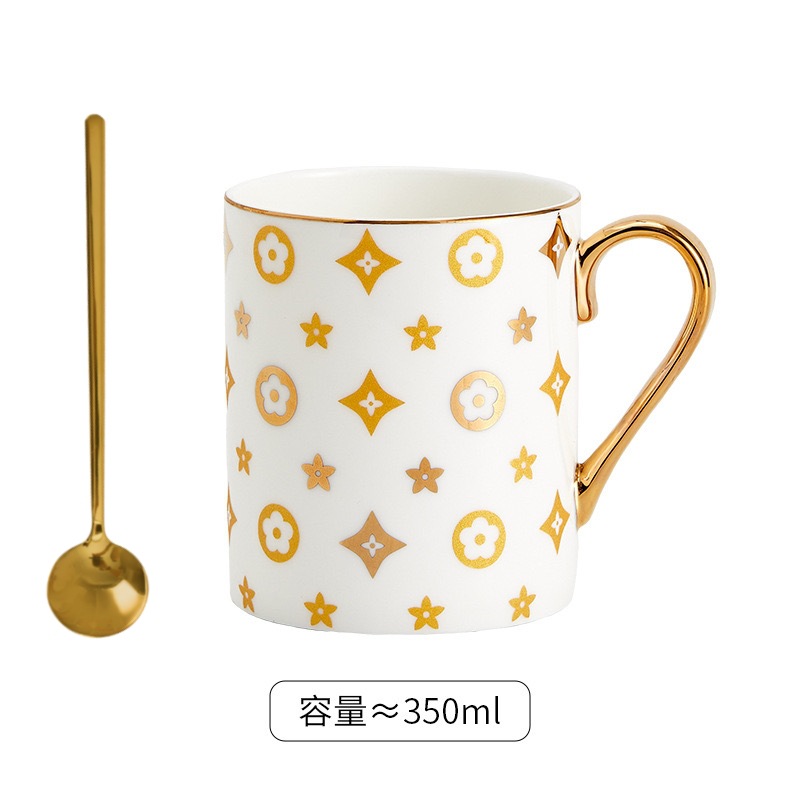 gold rim star pattern cup + spoon, standard size