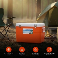 Lot de glacières isothermes modernes en gros, capacités 5L, 13L, 27L, 45L, en plastique orange et bleu de qualité alimentaire pour le stockage extérieur
