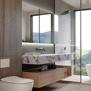 Meuble de salle de bain minimaliste pour hôtel, armoire de rangement intelligente avec miroir, lavabo blanc, meuble suspendu - Product Image 5