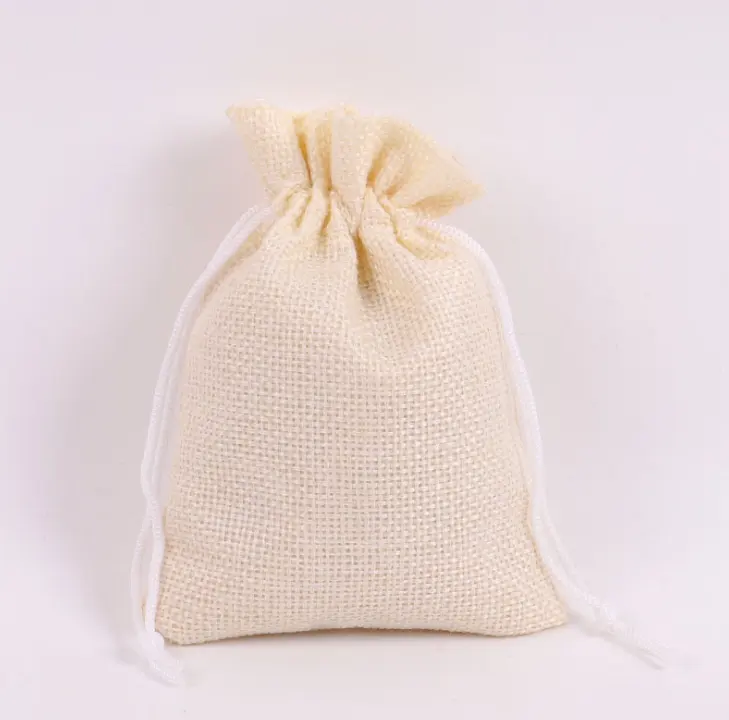 Stok düz organik jüt torba keten çanta küçük kullanımlık kenevir ipli çanta takı çantaları hediye torbalar