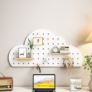 Solid Wood Pegboard Wall <b>Shelf</b> Irregular Shape 3 Layers Multipurpose Storage <b>Rack</b> For Living Room Wall Mounted Display - Product Image 4