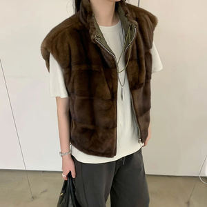 Gilet a maglia senza maniche in vera pelliccia <span class=keywords><strong>di</strong></span> <span class=keywords><strong>visone</strong></span> da donna cappotto invernale doppio stile coreano - Product Image 5