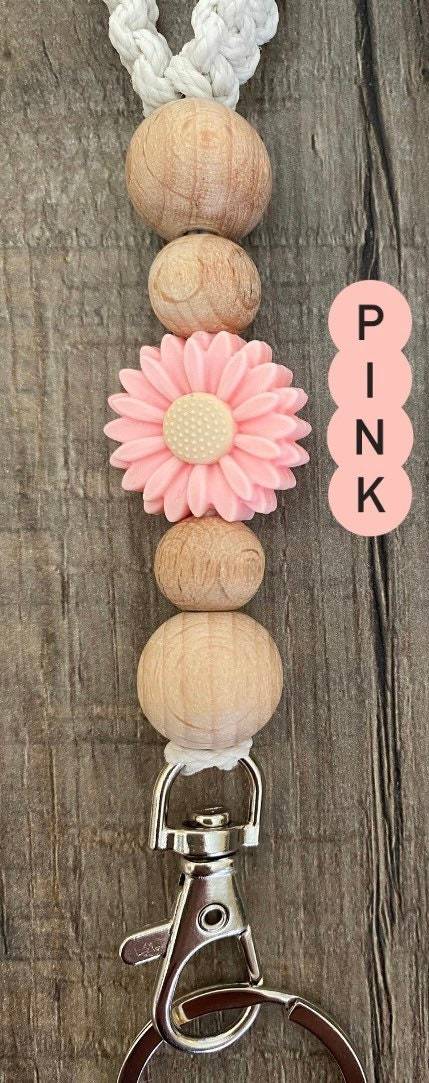 NEW DESIGN Pastoral Style Sunflower Silicone Beaded Keychain Bag Charm Thermal Transfer Printed Ladies Accessories Creative