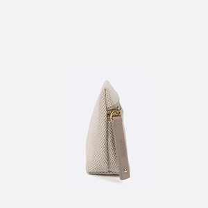 Modern Two-Tone Polyester Textured Fabric Cosmetic Pouch with Gold-Tone Zipper and PU <b>Puller</b> for Daily Makeup Storage - Product Image 3