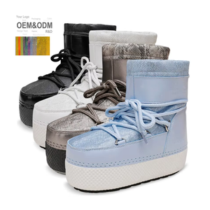 Bottes d'Hiver les Plus Vendues à Semelle Épaisse Brillantes pour Femme, Design Lune <span class=keywords><strong>en</strong></span> PU, Doublées <span class=keywords><strong>de</strong></span> Fourrure pour la Neige - Product Image 1