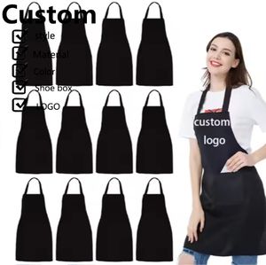 Custom Logo <b>Black</b> White Pink Restaurant Polyester <b>Apron</b> Customized Bib Kitchen <b>Apron</b> for Women Men with Pockets - Product Image 1